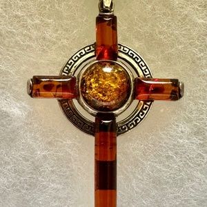 Gorgeous Baltic Amber & Silver Cross Pendant